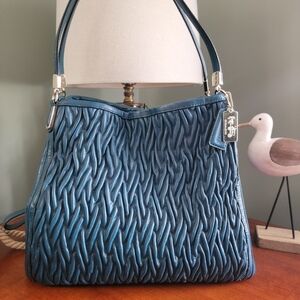 Coach 26257 Madison Phoebe Gathered Teal Leather Shoulder Bag
